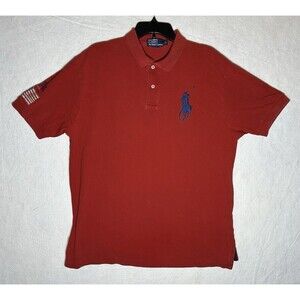Vintage Polo by Ralph Lauren Men's Red Cotton XL Short Sleeve USA Flag Big Pony